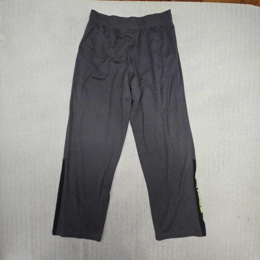 Under Armour Track Pants Boys XL 18-20 Gray Neon Yellow Colorblock Mesh Athletic